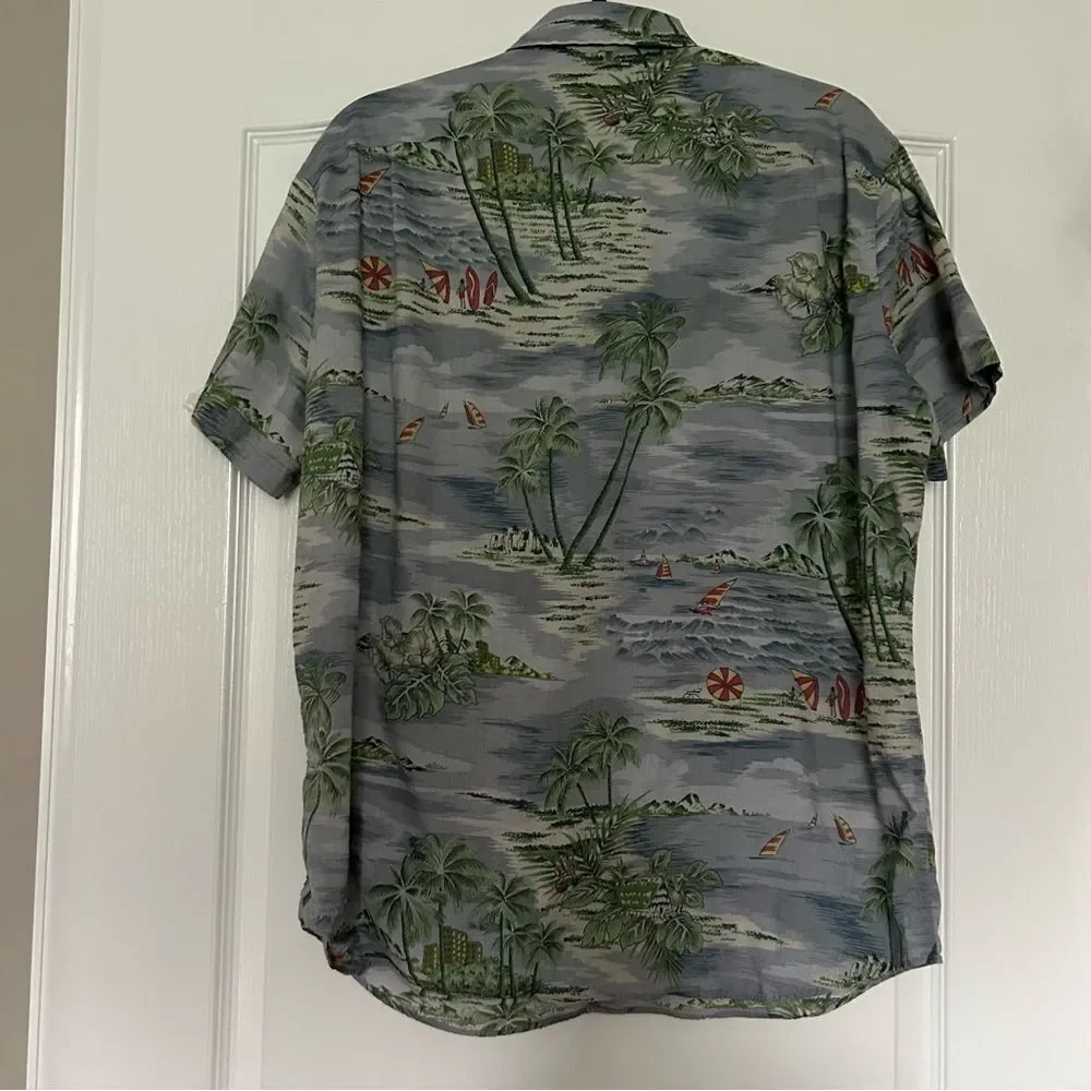 J. Crew Men’s Gray Hawaiian Tropical Beachy Short Sleeve Shirt Size Extra Large